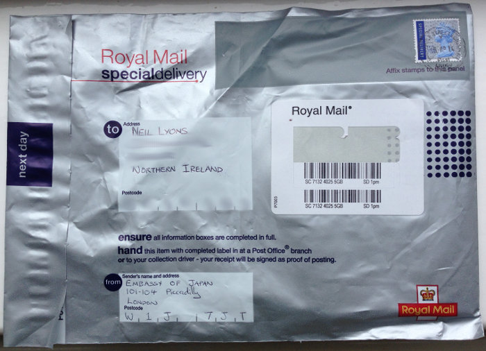 Prepaid special delivery envelope